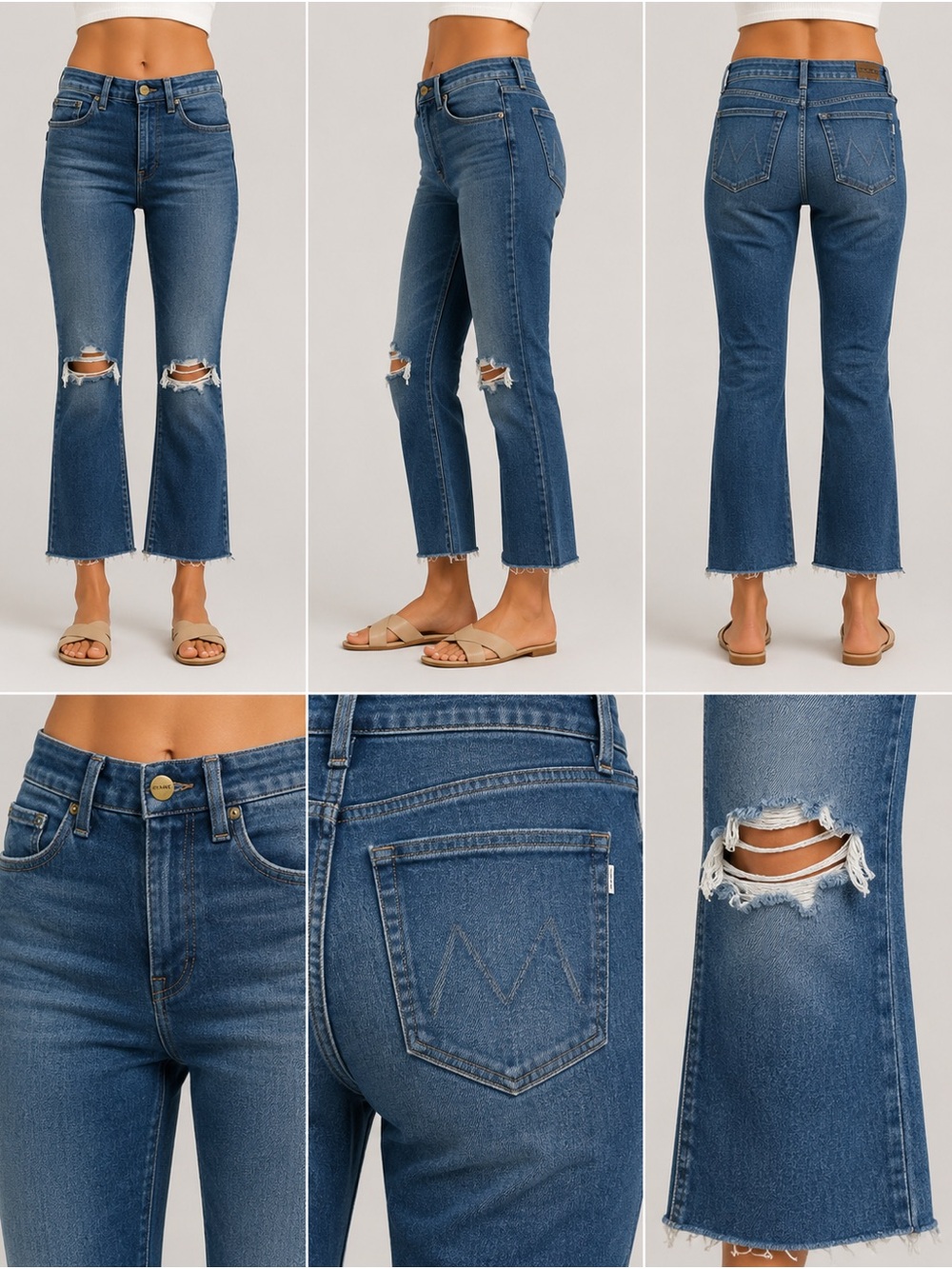 Frame Le crop mini boot leg low Rise Distressed Crop Flare Jeans - Blue